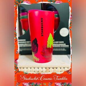 Starbucks Red Tumbler with Leaf Design